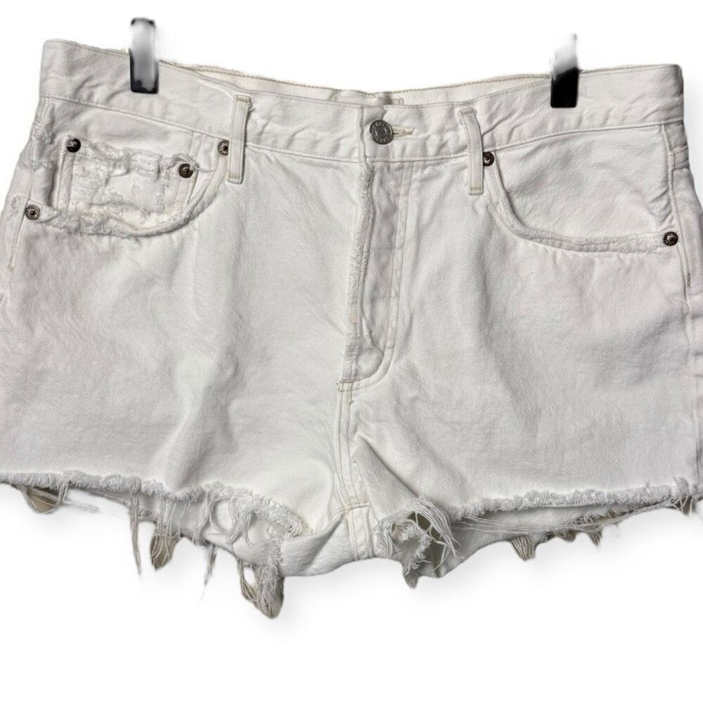 Agolde Parker Distressed White Raw Hem Denim Shorts 30 - Picture 2 of 9